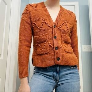 Madewell Cardigan Sweater Orange Wool Alpaca Twee Swiss Dot Extra Extra Small